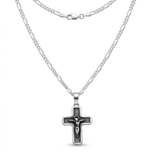 Load image into Gallery viewer, Sterling Silver 3D Crucifix Pendant 30×20 mm with 50 cm Figaro Chain (925SETPC045)