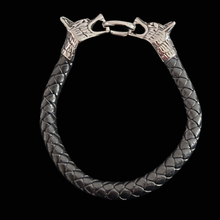 Load image into Gallery viewer, Wolf Head Stainless Steel and Leather Bracelet (SSBRAC016)