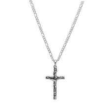 Load image into Gallery viewer, Sterling Silver 3D Crucifix Pendant with 50 cm Figaro Chain Set (925SETPC0046)