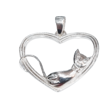 Load image into Gallery viewer, Cat sleeping on a Heart 925 Silver Pendant (925P023)