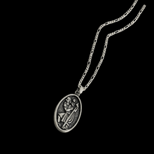 Load image into Gallery viewer, 925 Sterling Silver St Christopher Oval Pendant with 60 cm Figaro Chain Set (925SETPC047)