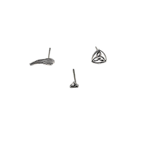 Load image into Gallery viewer, Set of 3 Pairs 925 Sterling Silver Stud Earrings, Small Trinity 4.3mm, Big Trinity 8.5mm, Wings13.3mm x 4.6mm (925STUDSSET001)