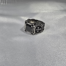 Load image into Gallery viewer, Men's Crusader Cross Gothic Ring - Stainless Steel with Faceted Black Stone (SSR018)