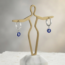 Load image into Gallery viewer, 925 Sterling Hugie Earrings Evil Eye Drop Silver (925ER055)
