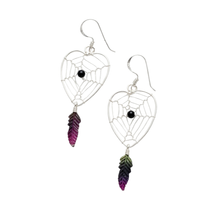 Load image into Gallery viewer, 925 Sterling Silver Heart Dreamcatcher Earrings - Spider Net Design (925ER031)