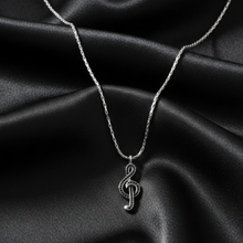 Load image into Gallery viewer, Stainless Steel Musical Key Pendant and Long Link Chain Set Black CZ Stones (SSSETPC034)