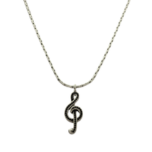 Load image into Gallery viewer, Stainless Steel Musical Key Pendant and Long Link Chain Set Black CZ Stones (SSSETPC034)