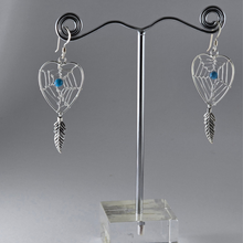 Load image into Gallery viewer, 925 Sterling Silver Heart Dreamcatcher Earrings - Blue Bead Center (925ER032)