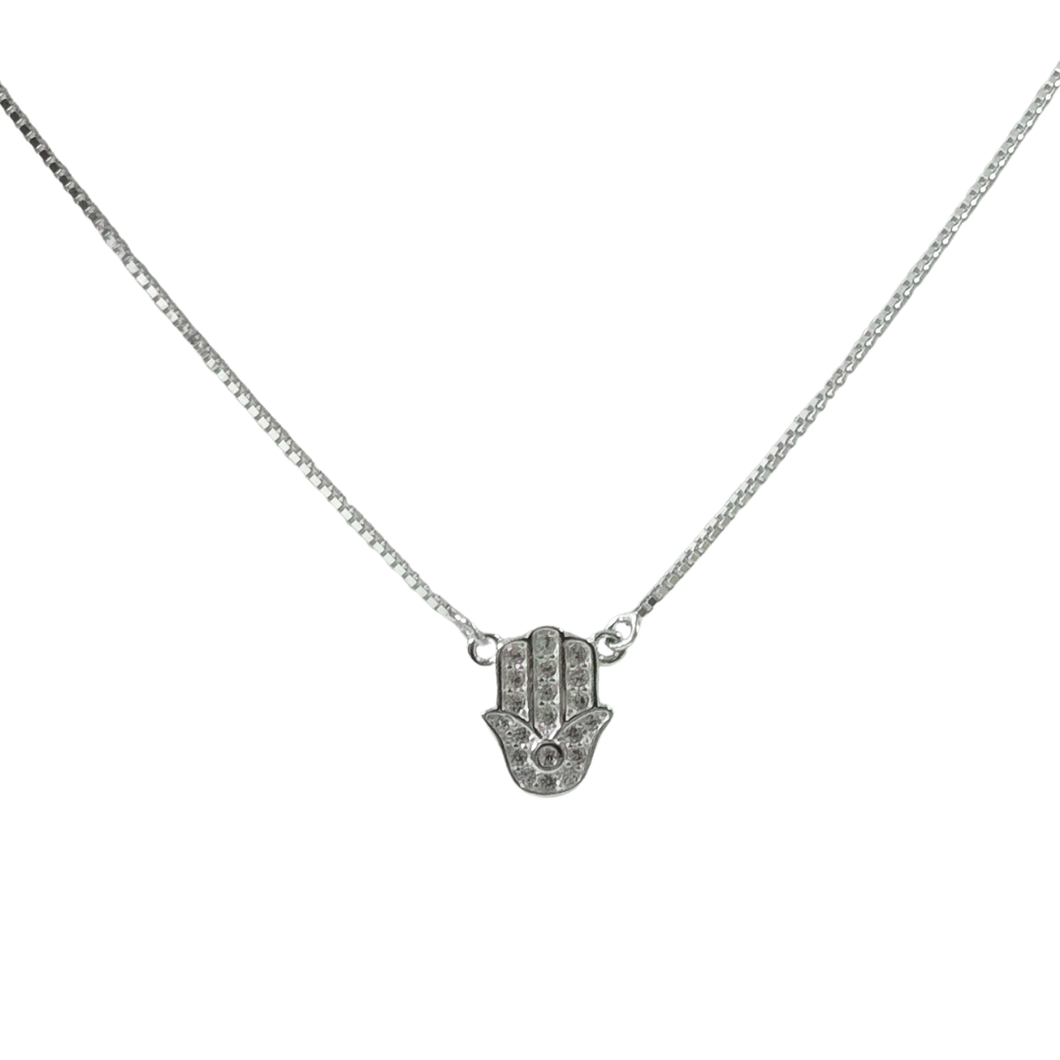 Hamsa Hand Pendant Necklace - 925 Sterling Silver - 40cm Chain (925SETPC005)