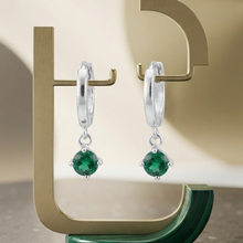 Load image into Gallery viewer, 925 Sterling Hugie Earrings with Green CZ Diamond Drop Silver (925ER053)
