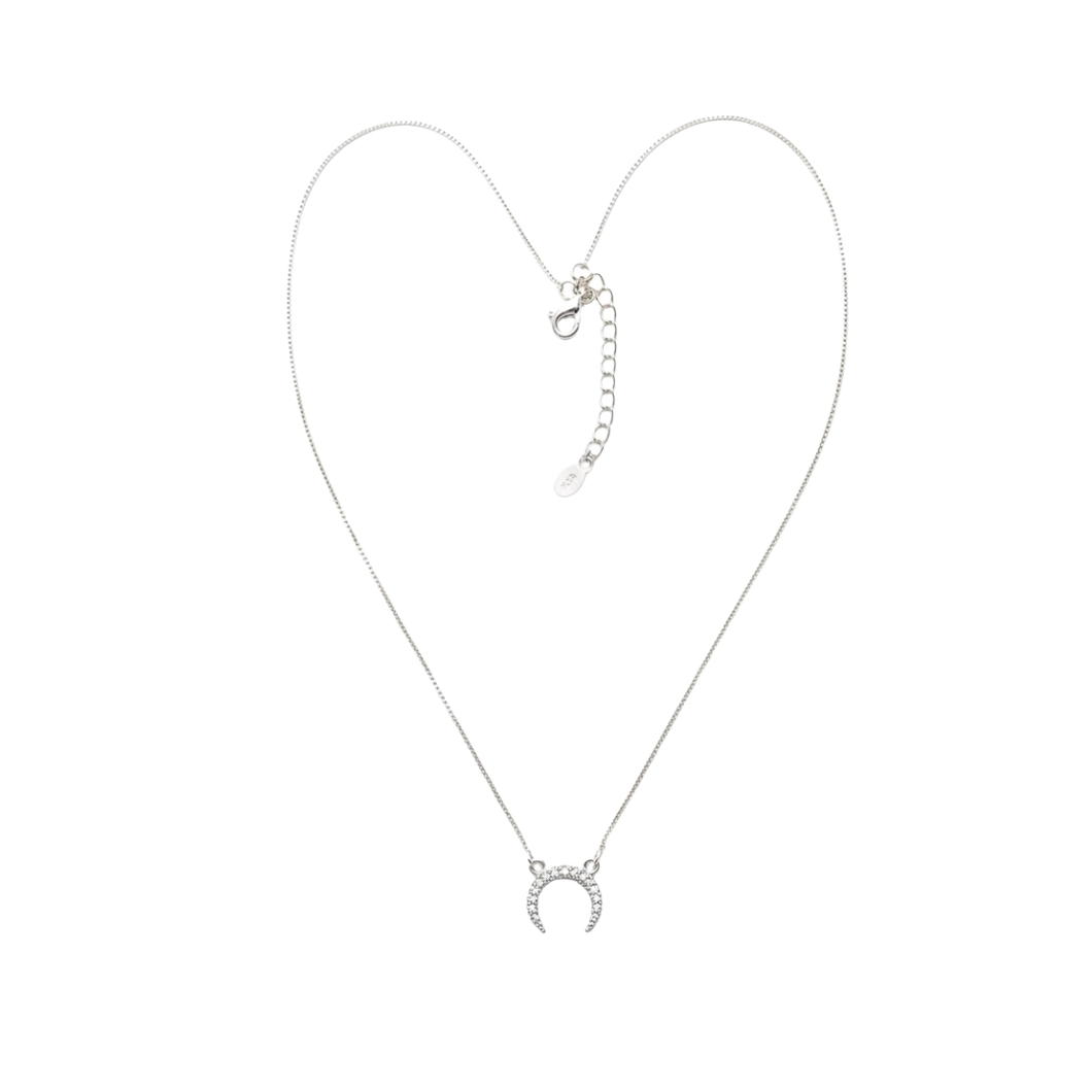 925 Sterling Silver Crescent Moon Pendant Necklace – Cubic Zirconia Settings | 50 cm Box Chain & Ring Clasp(925SETPC006)