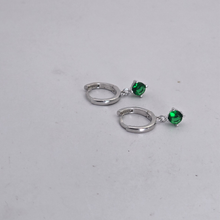Load image into Gallery viewer, 925 Sterling Hugie Earrings with Green CZ Diamond Drop Silver (925ER053)
