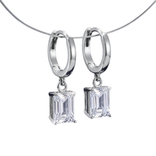 Load image into Gallery viewer, 925 Silver Hoop Earrings with Caged CZ Drop - Emerald Cut Style(925ER033)
