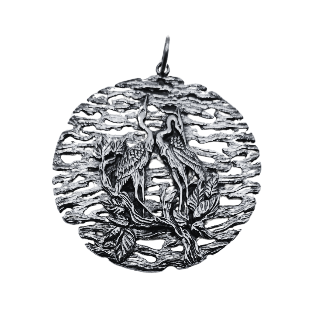Two Flamingo 925 Silver Pendant (925P043)