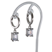 Load image into Gallery viewer, 925 Silver Hoop Earrings with Caged CZ Drop - Emerald Cut Style(925ER033)
