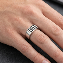 Load image into Gallery viewer, 925 Sterling Silver Signet Ring Size Q - Greek Motif ( 925RING059 )
