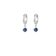 Load image into Gallery viewer, 925 Sterling Hugie Earrings CZ Drop Silver Dark Blue (925ER054)
