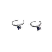 Load image into Gallery viewer, 925 Sterling Hugie Earrings CZ Drop Silver Dark Blue (925ER054)
