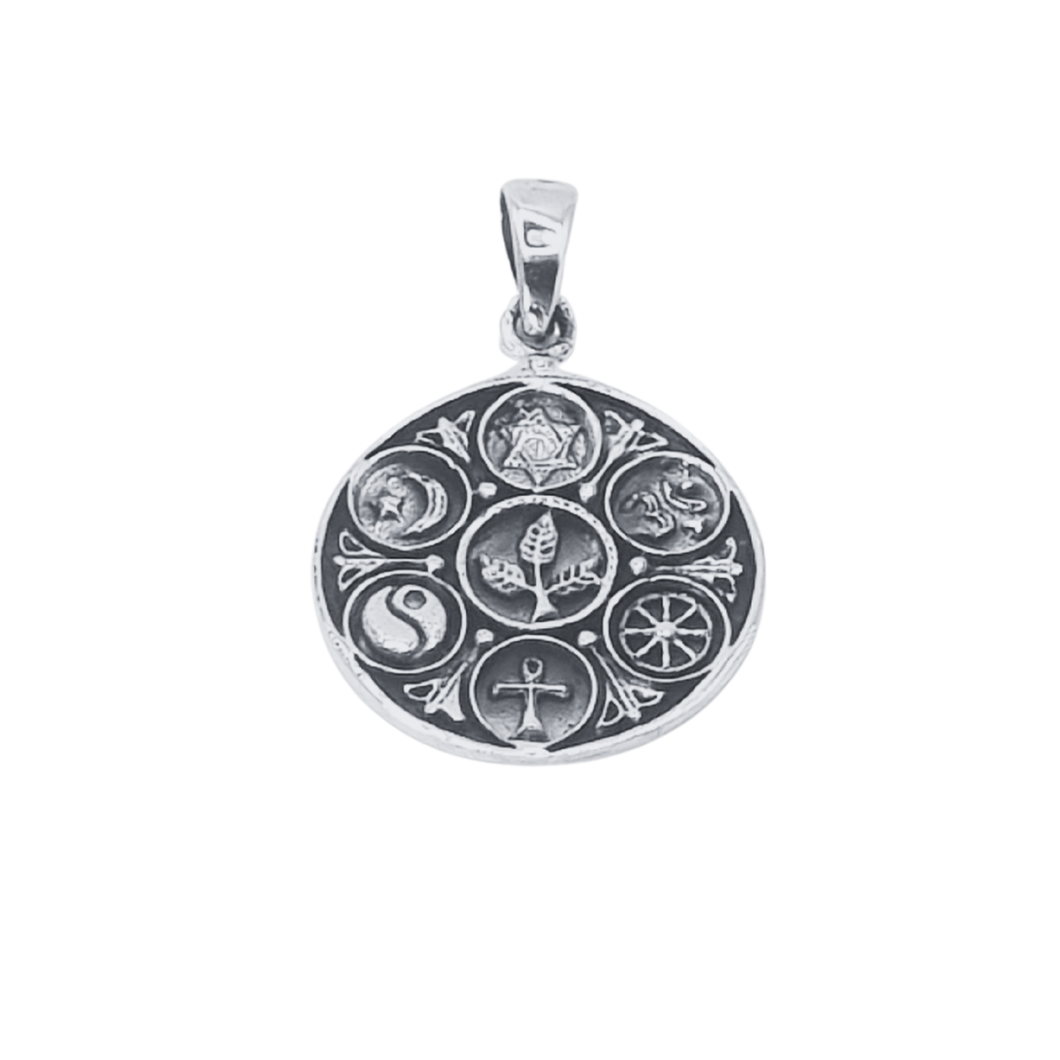 925 sterling silver pendant with seven distinct symbols (925P058)