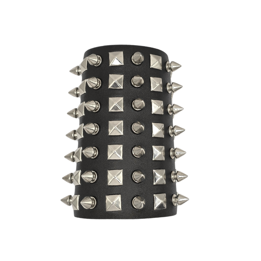 Men, Women Spiked Black and Silver PU Wrap Bracelet (LBRAC002)