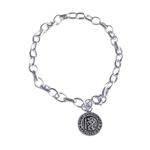 Load image into Gallery viewer, 925 Sterling Silver Oval Link Bracelet with St Christopher Disc Charm (925BRAC028)
