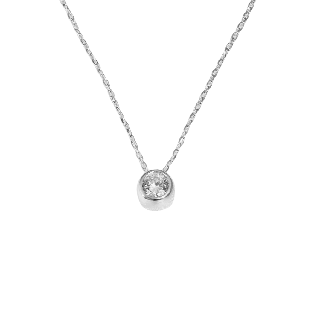 Solitaire Necklace with Round Cubic Zirconia Pendant - 925 Sterling Silver (925SETPC007)