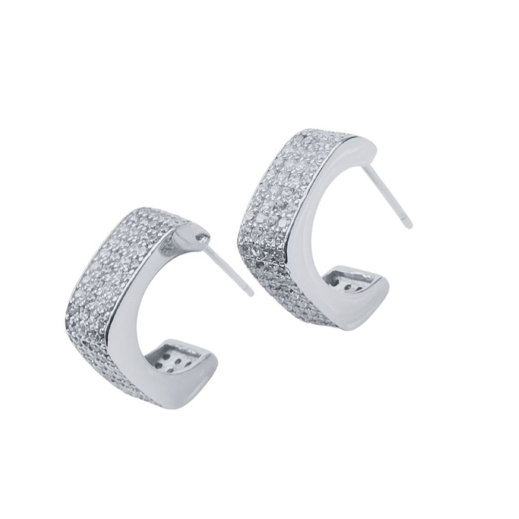 Radiant Curved Hoop Earrings in 925 Sterling Silver with Pavé Texture (925ER013)