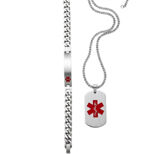 Load image into Gallery viewer, High Grade Stainless Steel Medical Alert Set, Bracelet and Dog Tag Necklace (SSSETMEDICALCPB)
