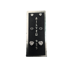 Load image into Gallery viewer, Set of 3 Pairs 925 Sterling Silver Heart Shape CZ Stud Earrings - White 4.0 mm, Black 4.0 mm, White 6.5 mm (925STUDSSET011)

