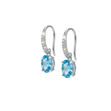 Load image into Gallery viewer, 925 Sterling Silver Hook Earrings with Turquoise Colour Oval CZ Drop (925ER043)

