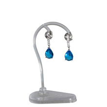 Load image into Gallery viewer, 925 Silver Stud Earrings with Teardrop Turquoise color CZ Drop (925ER036)
