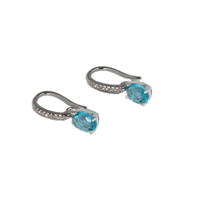 Load image into Gallery viewer, 925 Sterling Silver Hook Earrings with Turquoise Colour Oval CZ Drop (925ER043)
