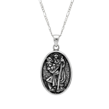 Load image into Gallery viewer, 925 Sterling Silver St Christopher Oval Pendant with 60 cm Figaro Chain Set (925SETPC047)

