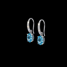 Load image into Gallery viewer, 925 Sterling Silver Hook Earrings with Turquoise Colour Oval CZ Drop (925ER043)

