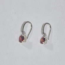 Load image into Gallery viewer, 925 Sterling Silver Hook Earrings with Red Diamond Cut CZ Drop (925ER041)
