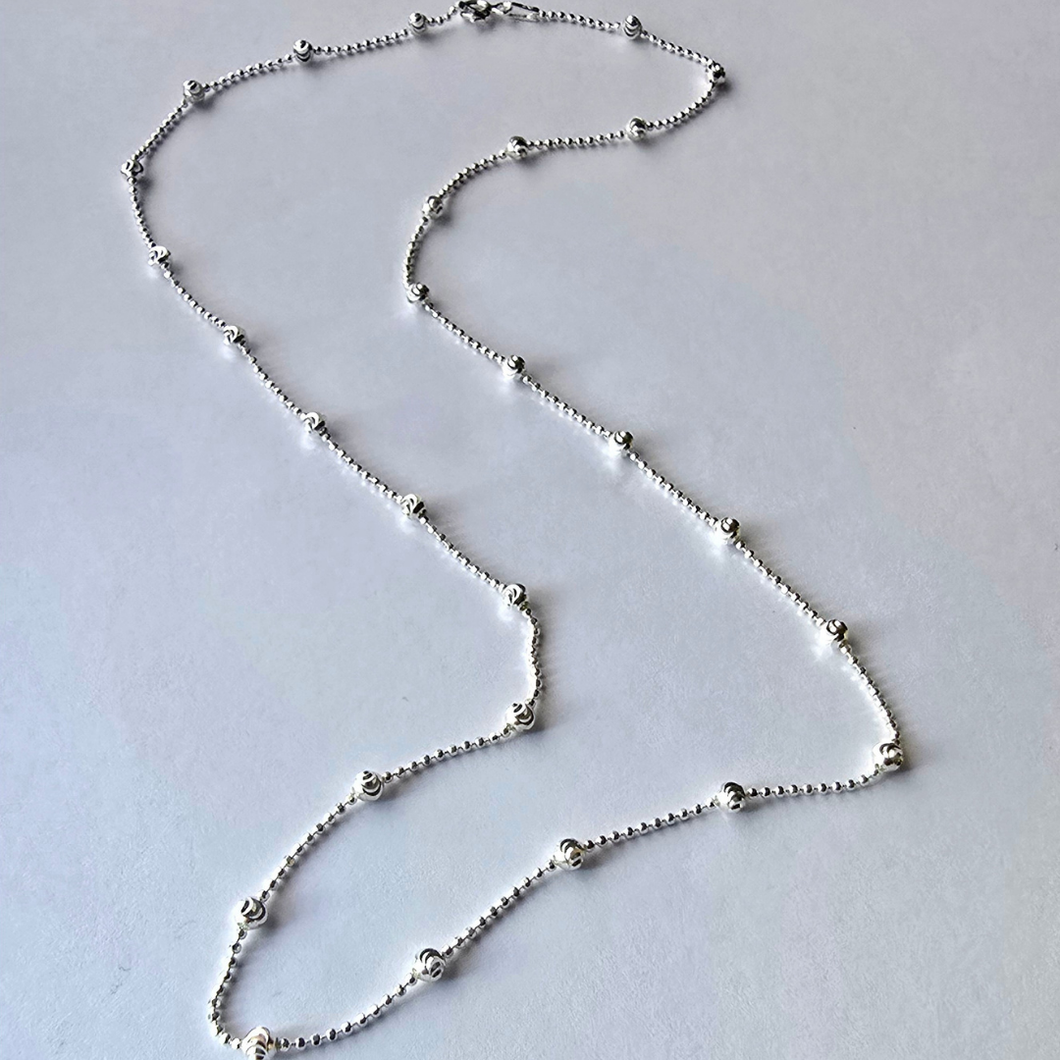 925 Sterling Silver Beaded Chain 65cm (925C007)