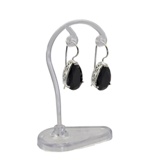 Load image into Gallery viewer, 925 Sterling Silver Hook Earrings with Black Teardrop CZ Stone(925ER037)
