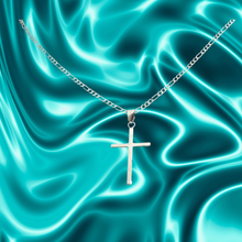 Load image into Gallery viewer, 925 Sterling Silver Cross Pendant and Figaro Chain Set - Plain Design (925SETPC025)
