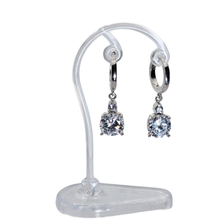 Load image into Gallery viewer, 925 Sterling Silver 10 mm Hoop Earrings with Two Hanging Clear CZ Stones (925ER039)
