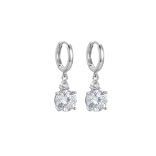 Load image into Gallery viewer, 925 Sterling Silver 10 mm Hoop Earrings with Two Hanging Clear CZ Stones (925ER039)
