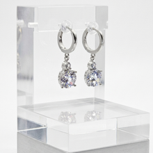Load image into Gallery viewer, 925 Sterling Silver 10 mm Hoop Earrings with Two Hanging Clear CZ Stones (925ER039)
