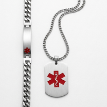 Load image into Gallery viewer, High Grade Stainless Steel Medical Alert Set, Bracelet and Dog Tag Necklace (SSSETMEDICALCPB)
