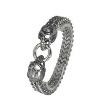 Load image into Gallery viewer, High Grade Stainless Steel Bracelet - Double Knit Chain with Skull Heads (SSBRAC047)
