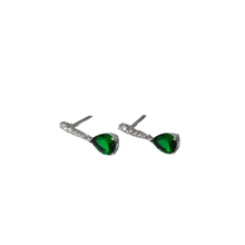 Load image into Gallery viewer, Tear Drop Stud Earrings 925 Sterling Silver 23 mm White and Green CZ (925ER050)
