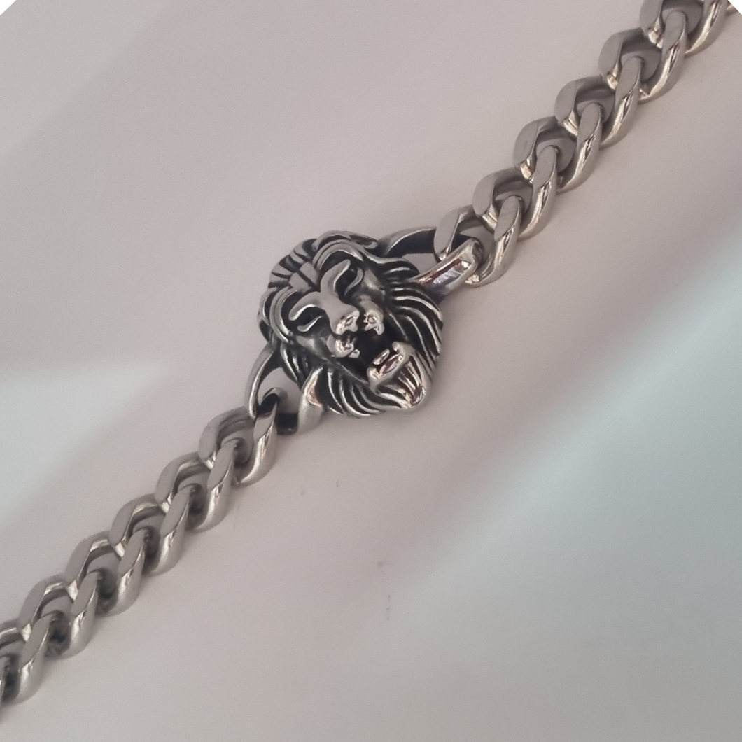 Lion Head Curb Stainless Steel Bracelet (SSBRAC026)