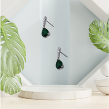 Load image into Gallery viewer, Tear Drop Stud Earrings 925 Sterling Silver 23 mm White and Green CZ (925ER050)
