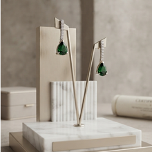 Load image into Gallery viewer, Tear Drop Stud Earrings 925 Sterling Silver 23 mm White and Green CZ (925ER050)

