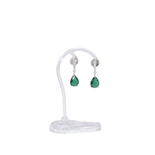 Load image into Gallery viewer, Tear Drop Stud Earrings 925 Sterling Silver 23 mm White and Green CZ (925ER050)

