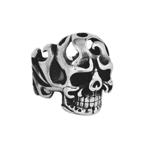 Load image into Gallery viewer, Skull in Flames High Grade Stainless Steel Ring (SSR031)
