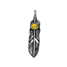 Load image into Gallery viewer, High grade Stainless Steel Feather Pendant with Yellow Stone - (SSP051)
